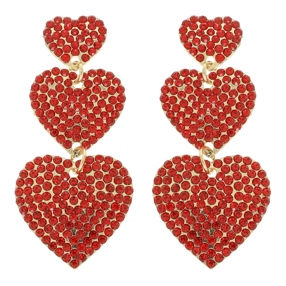 Red Triple Drop Heart Earrings