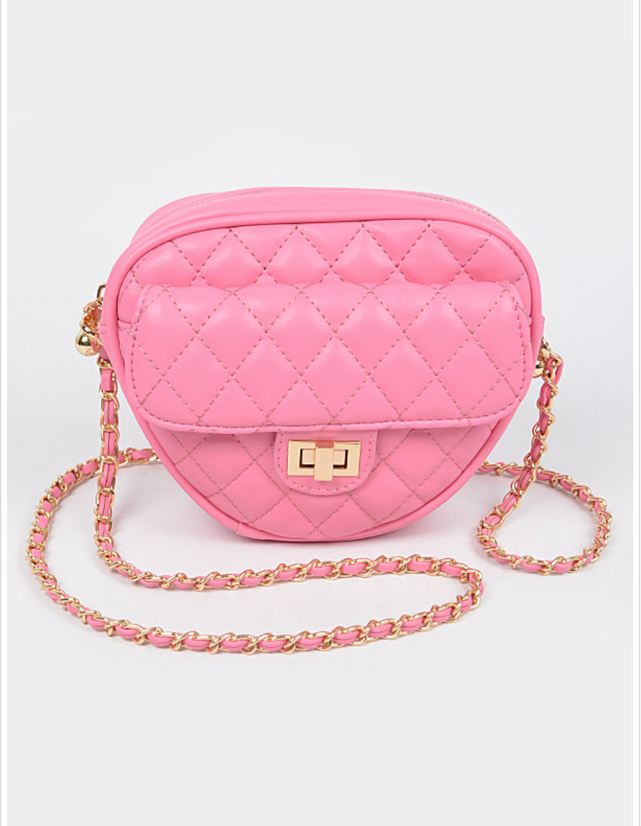 Pink Quilted Faux Leather Heart Shape Crossbody Bag