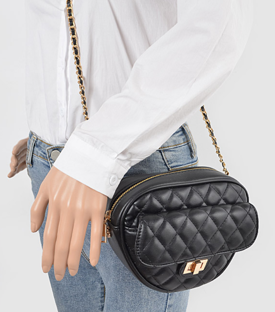 Quilted Faux Leather Heart Shape Crossbody Bag