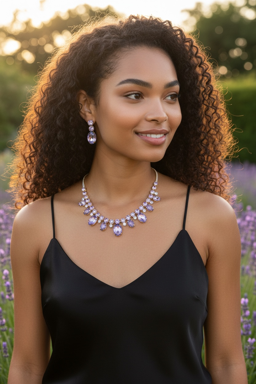 Round lilac opal crystal necklace