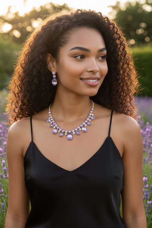 Round lilac opal crystal necklace