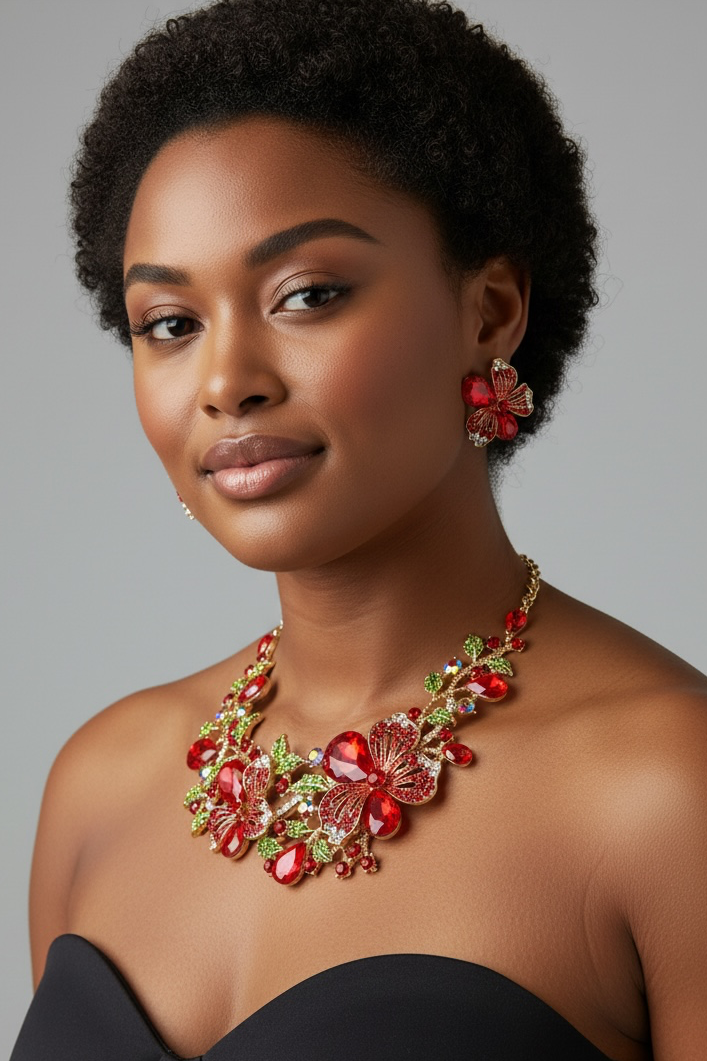 Red flower necklace