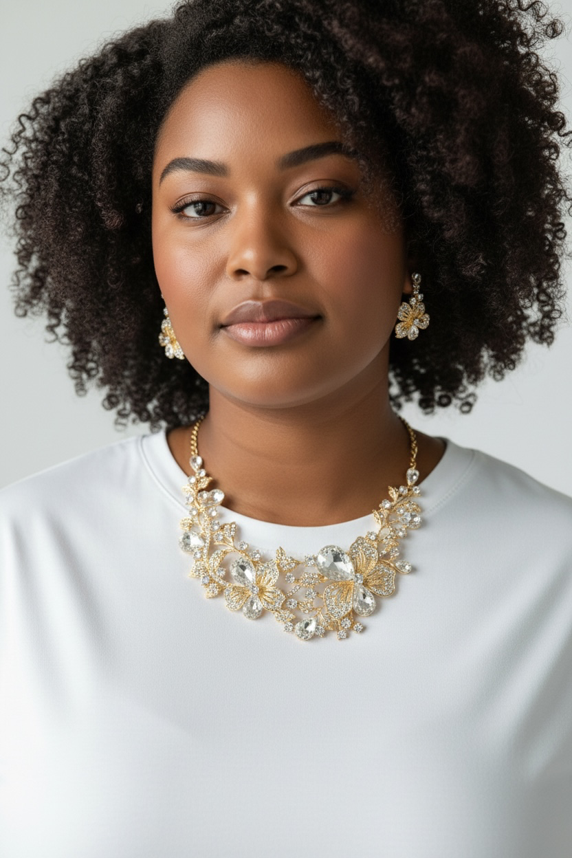 Gold crystal flowers necklace