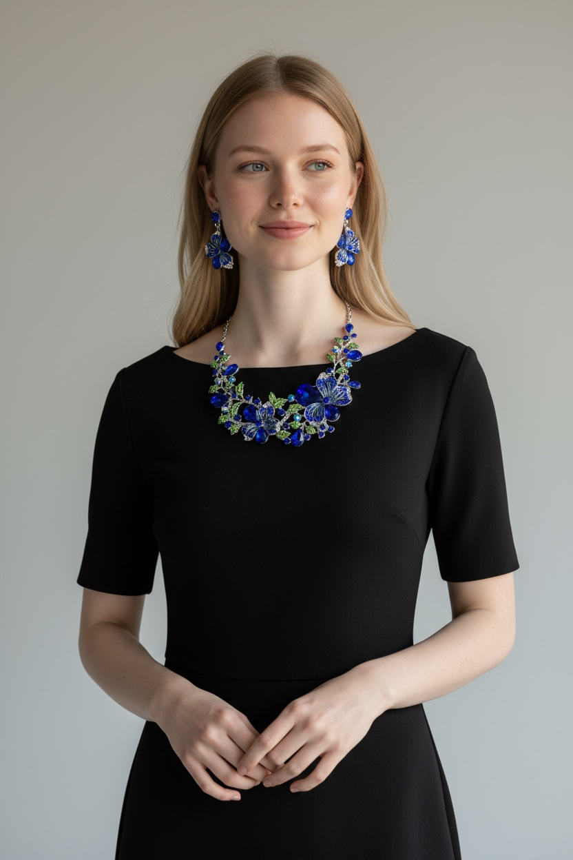 Royal blue flower necklace