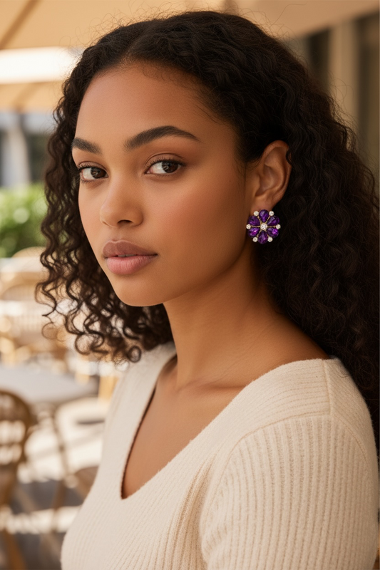Purple flower studs 1in