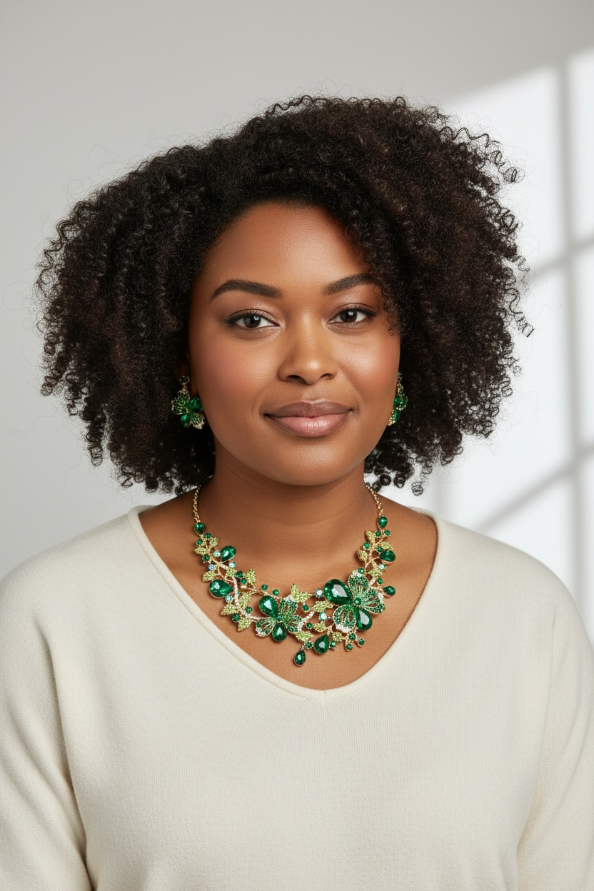 Emerald Green flowers necklace
