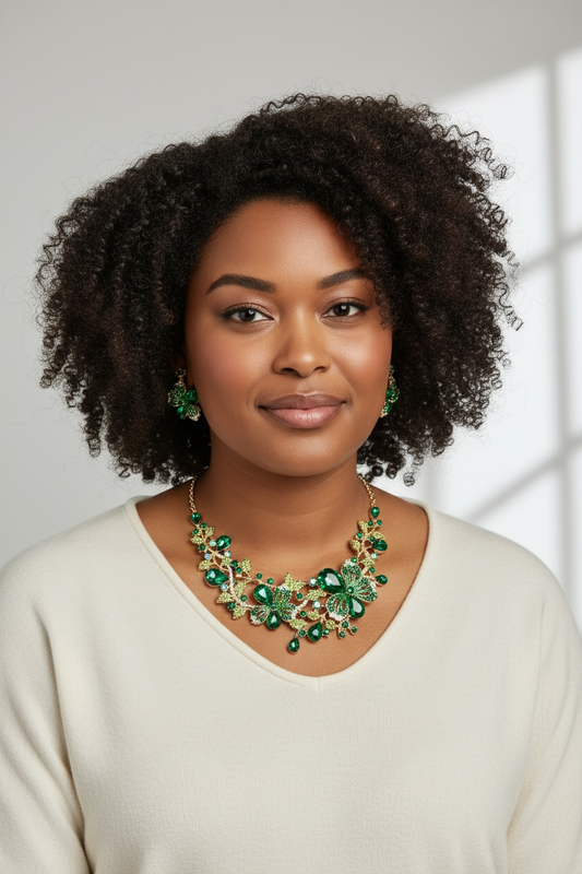 Emerald Green flowers necklace