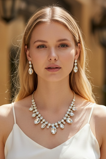 Gold clear opal necklace