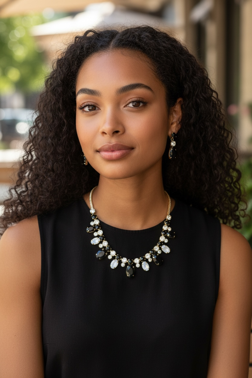 Round black opal necklace