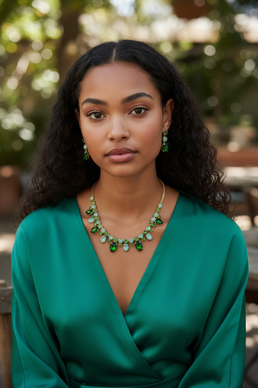 Roung green opal necklace