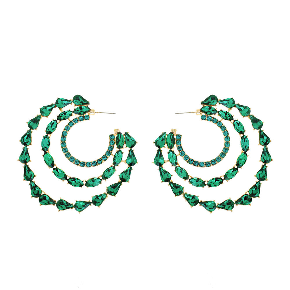 Green Rhinestone Side Hoop