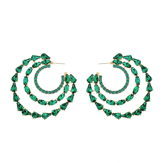 Green Rhinestone Side Hoop