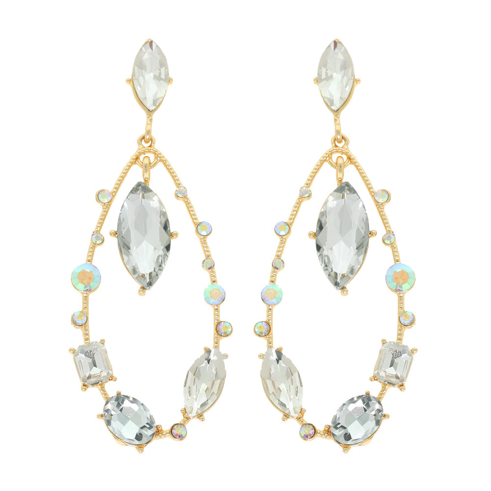 Gold Ab  Cluster Open Teardrop  Earrings