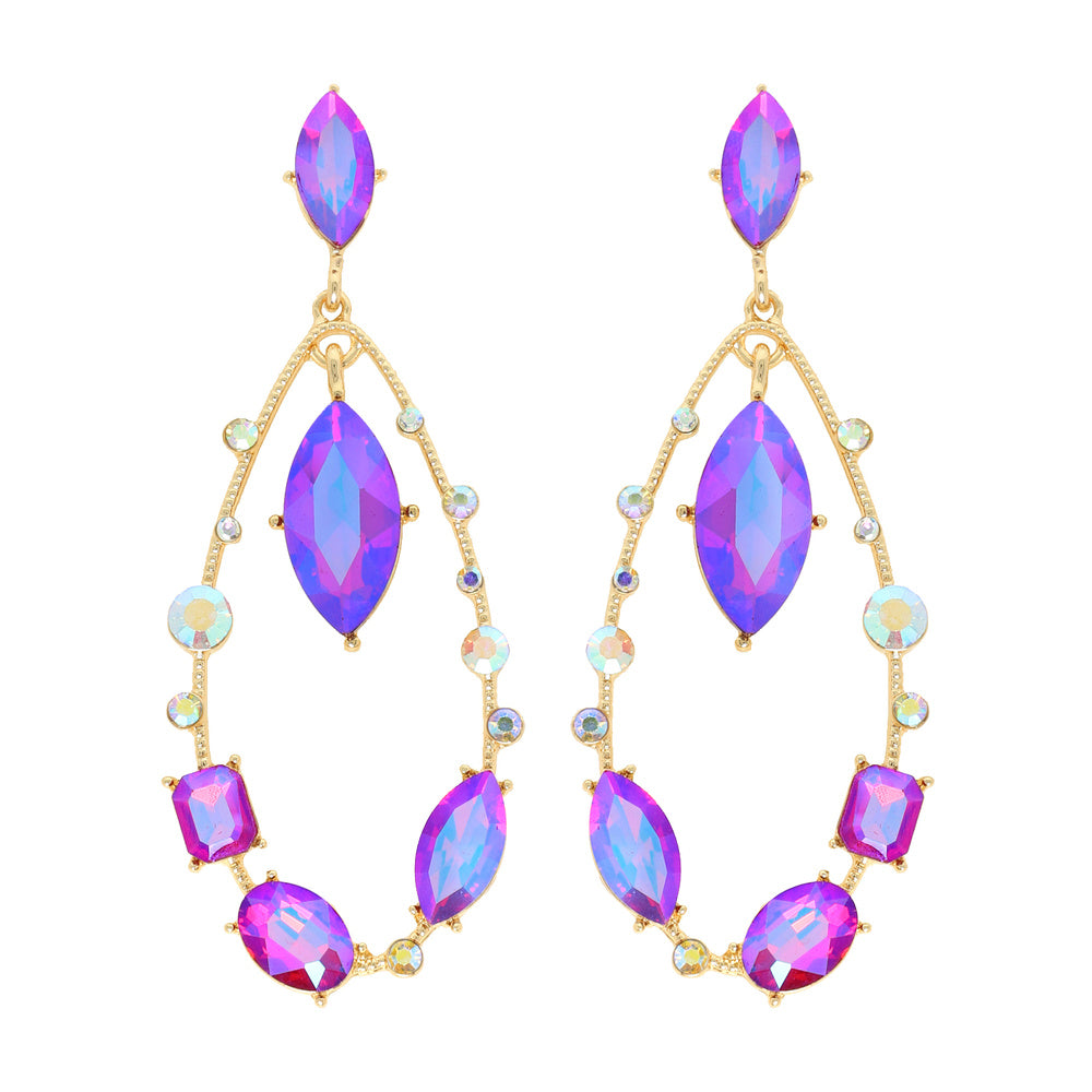 Pink AB Cluster Open Teardrop  Earrings