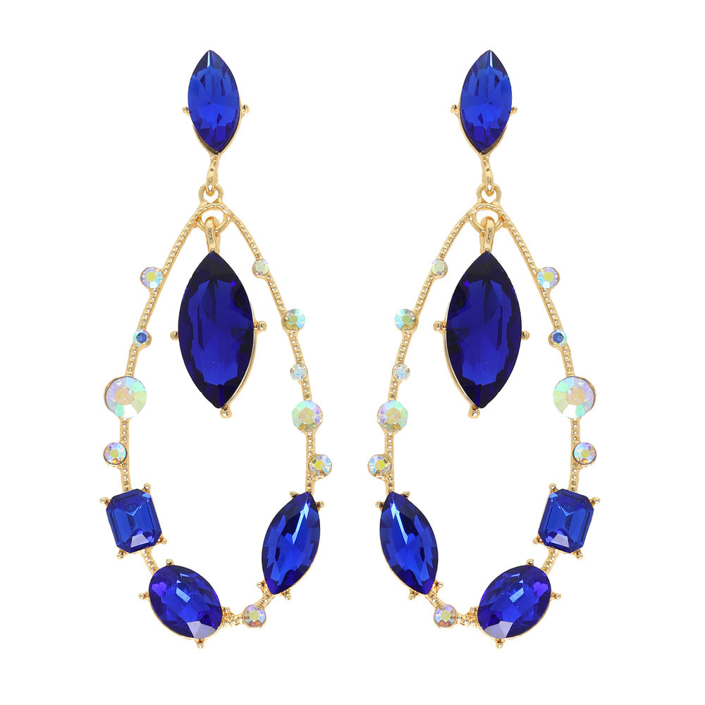 Royal Blue Cluster Open Teardrop  Earrings