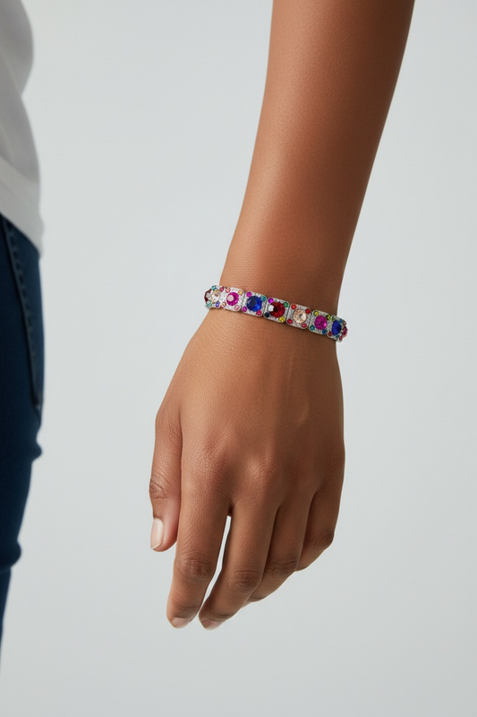 Multi square colored rhinestone bracelet