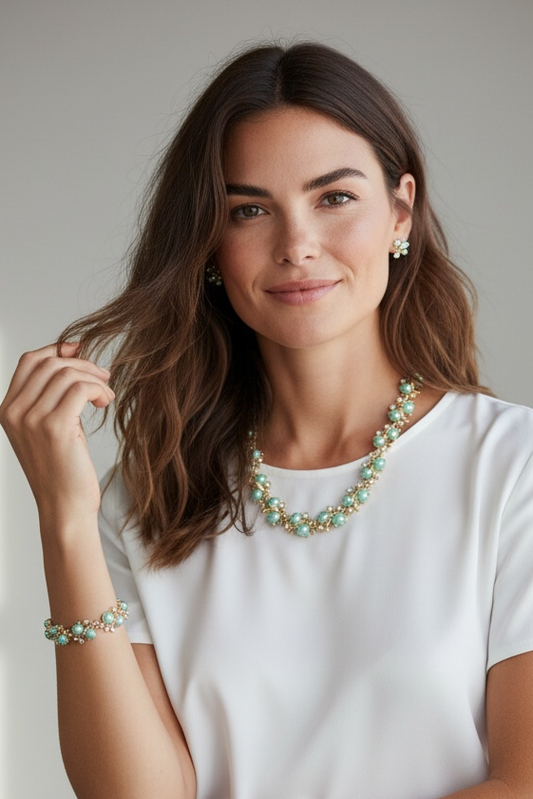 Mint pearl necklace set