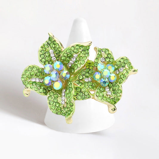 Green Crystal Bloom Flower Stretch Ring