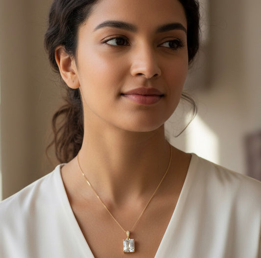 Gold cz square necklace