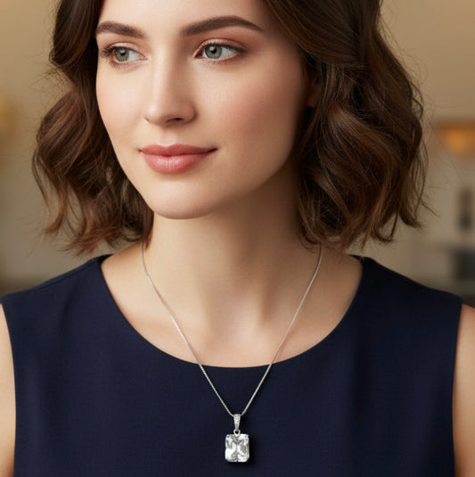 Silver square necklace Cz