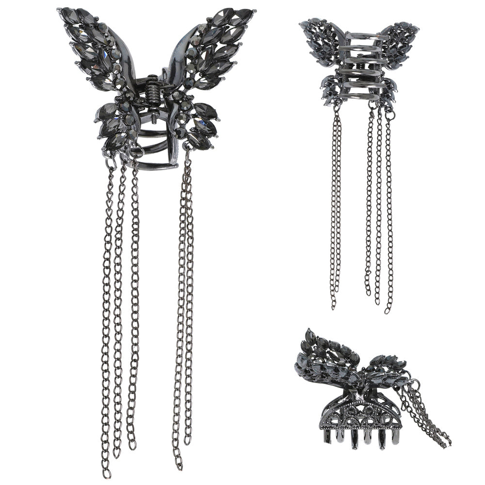 Gunmetal hair clip with tassles