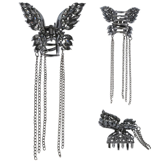 Gunmetal hair clip with tassles