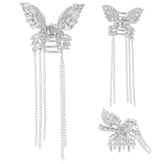 silver Hair clip with tassles