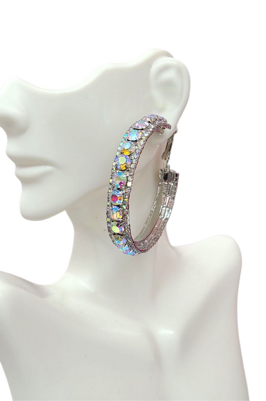 Silver ab rhinestone hoops