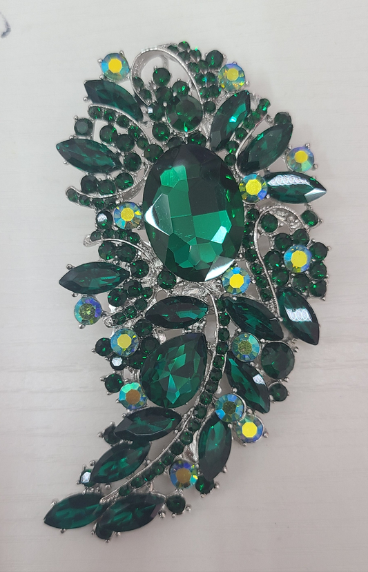 Green Flower Rhinestone brooch