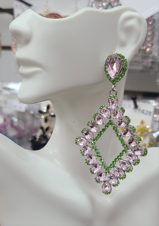 Green Pink Post Earrings
