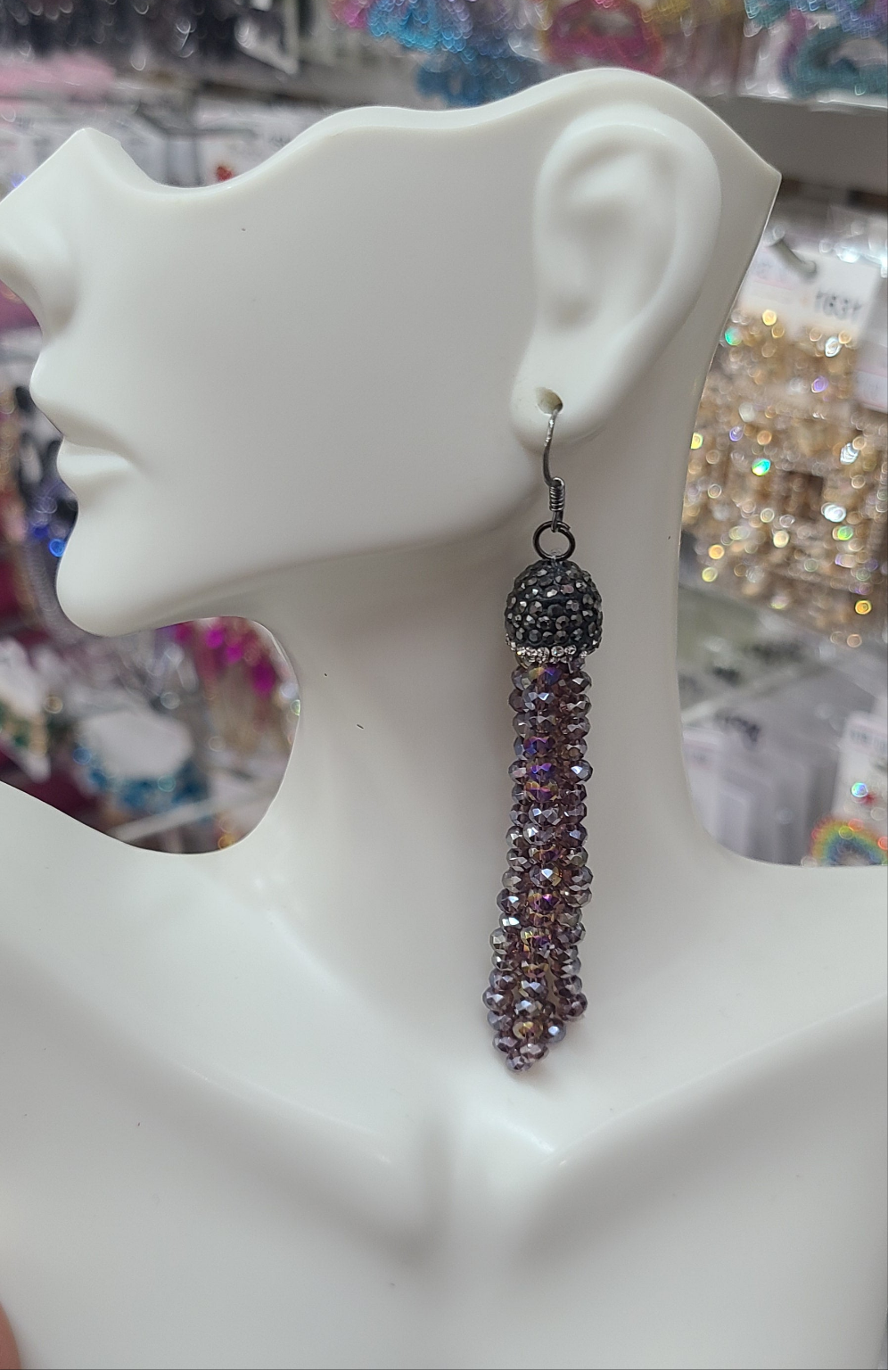 Purple Bead tassle earrings
