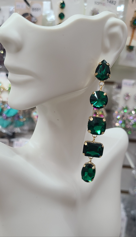 Green rhinestone layer earrings