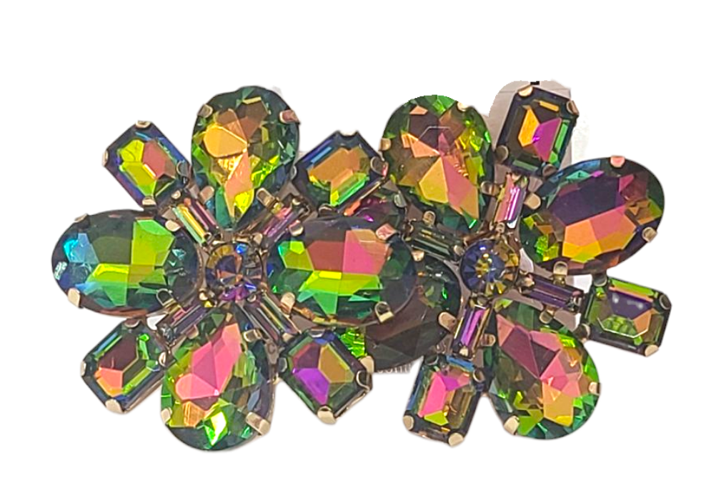 Oilslick flower clip earrings