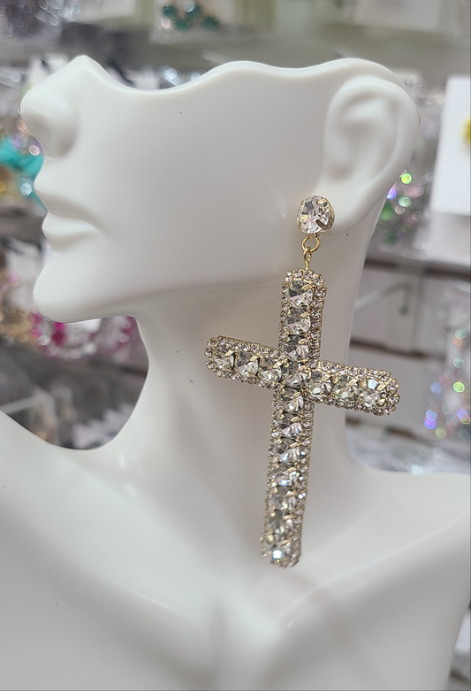 Gold Statement cross earrings