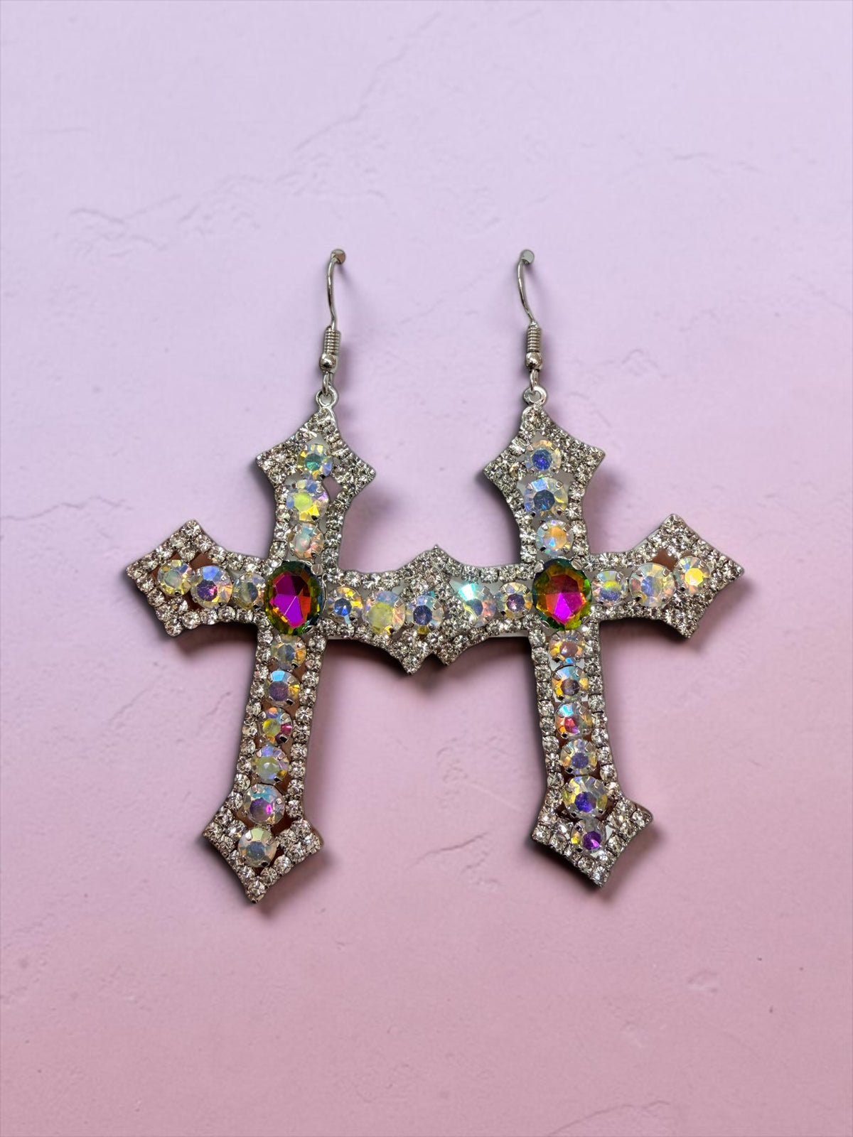 AB Oil Slick Cross Earrings