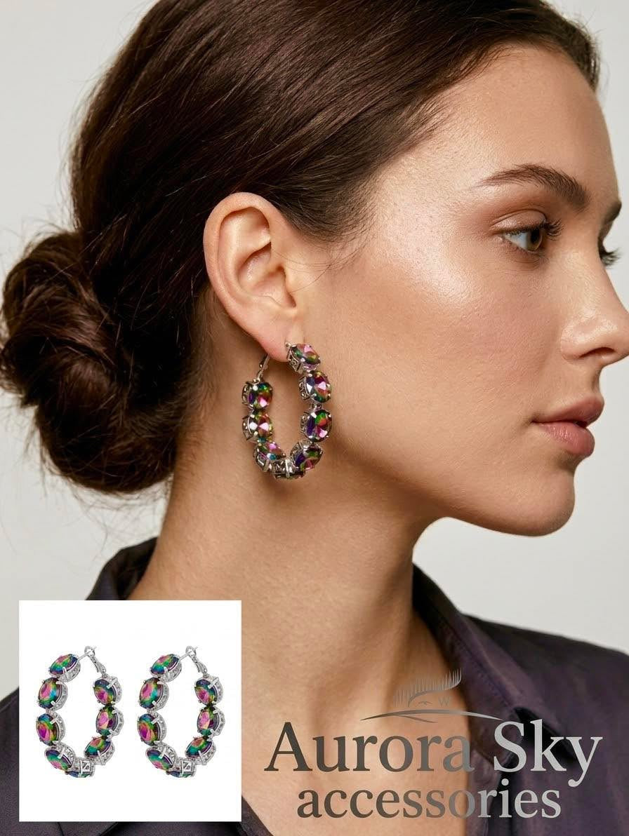 Silver base Oil slick Hoops