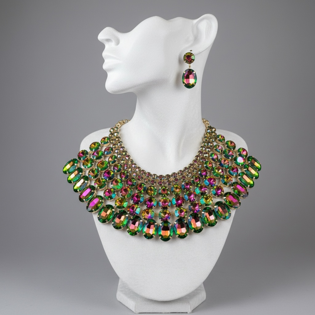 6 layer oil slick statement necklace