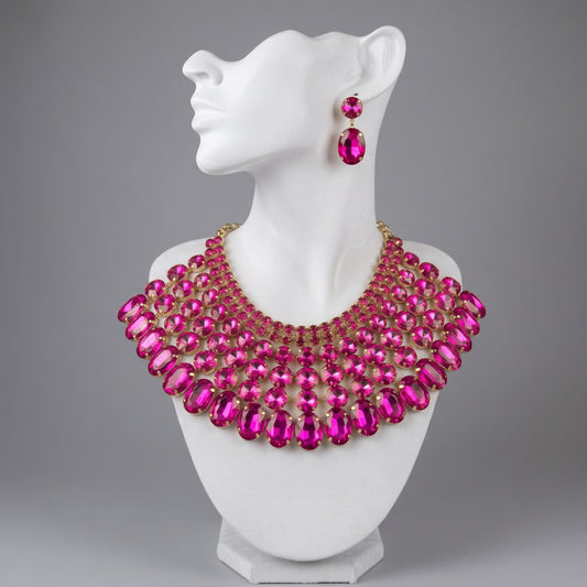 6 Layer Hot Pink Statement Necklace