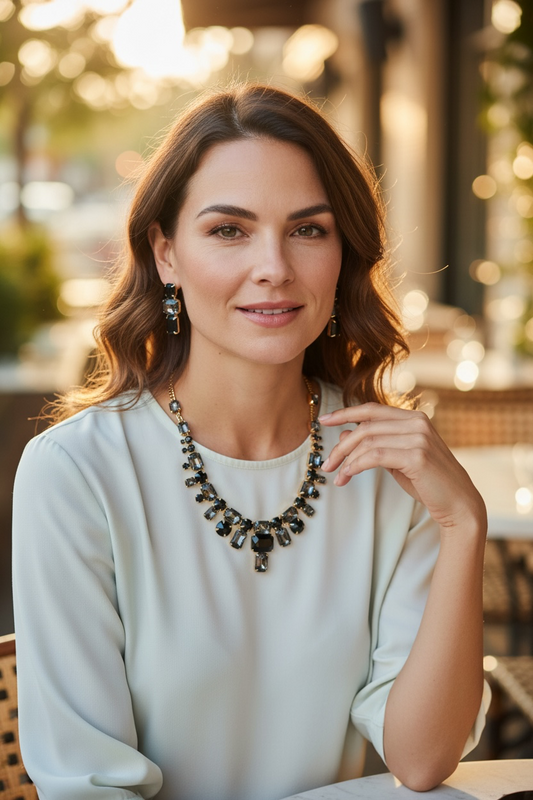 Gray and black necklace with gold