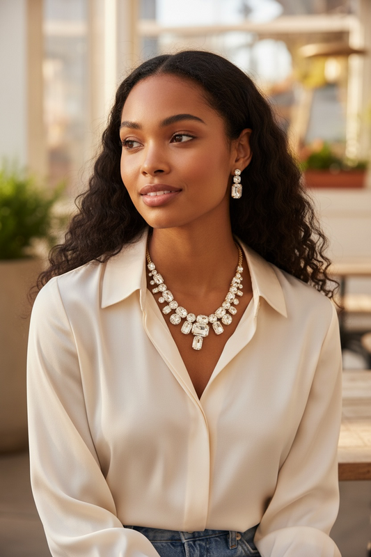 White crystal necklace with gold
