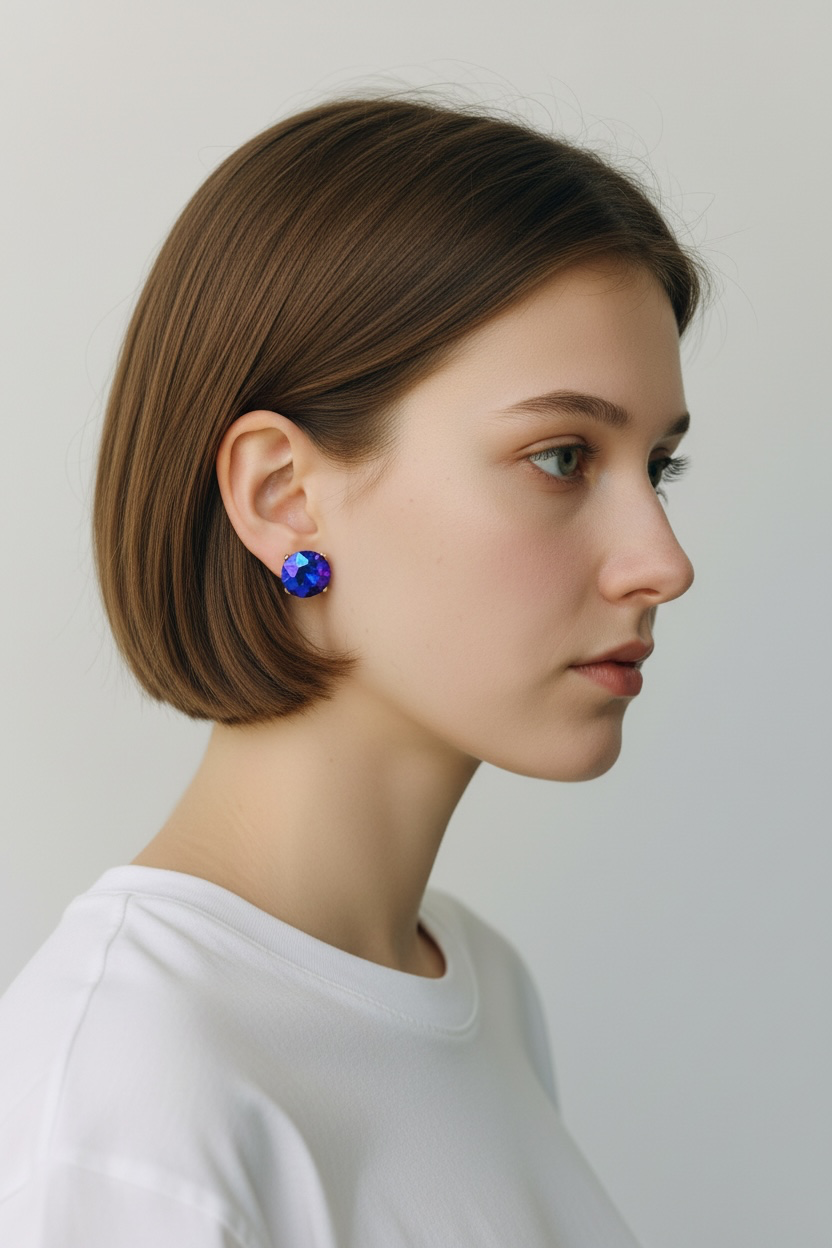 Purple stud earring with gold base