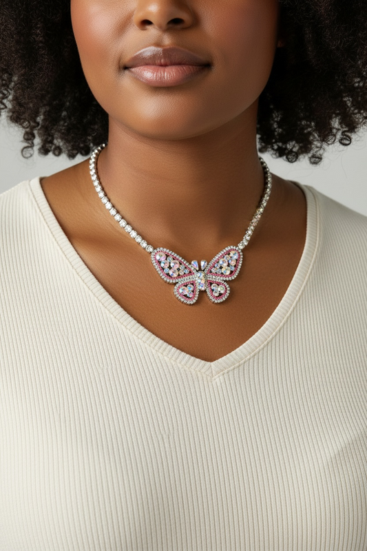 Pink butterfly necklace