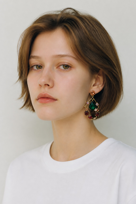 Multi stone gold statement earrings
