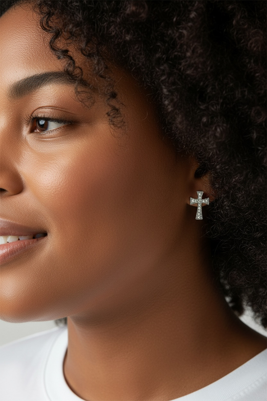 Silver cross studs