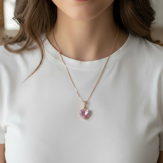 Cz pink hear necklace