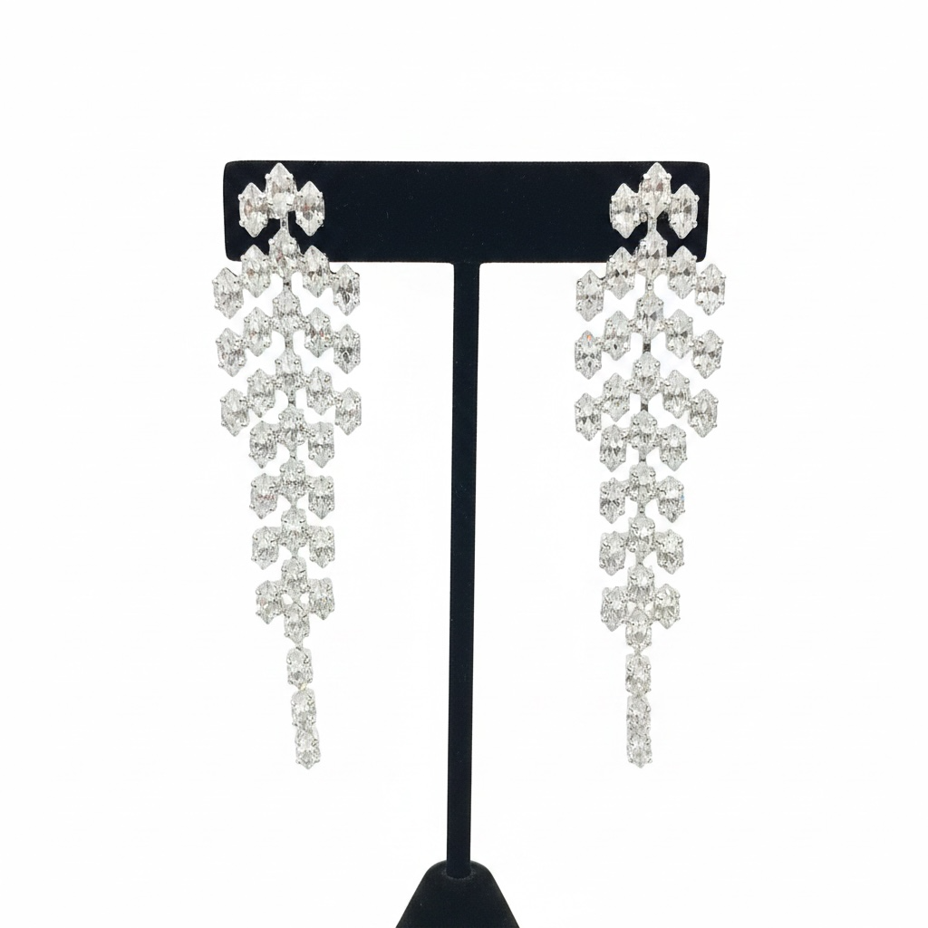CZ silver hanging earrings