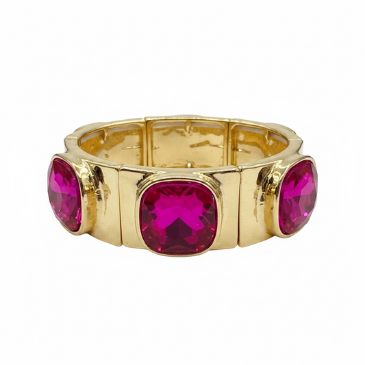 Gold hot pink stone bracelet