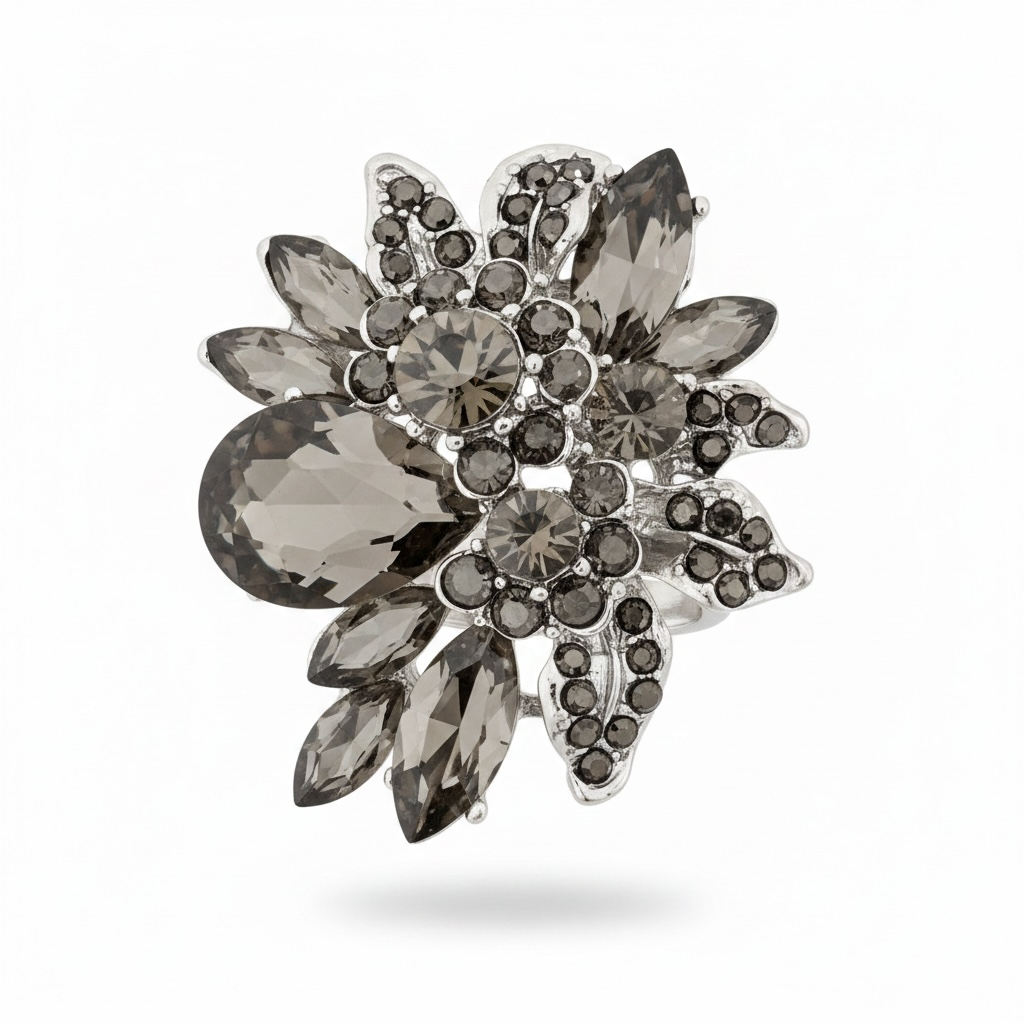 Gun metal flower ring