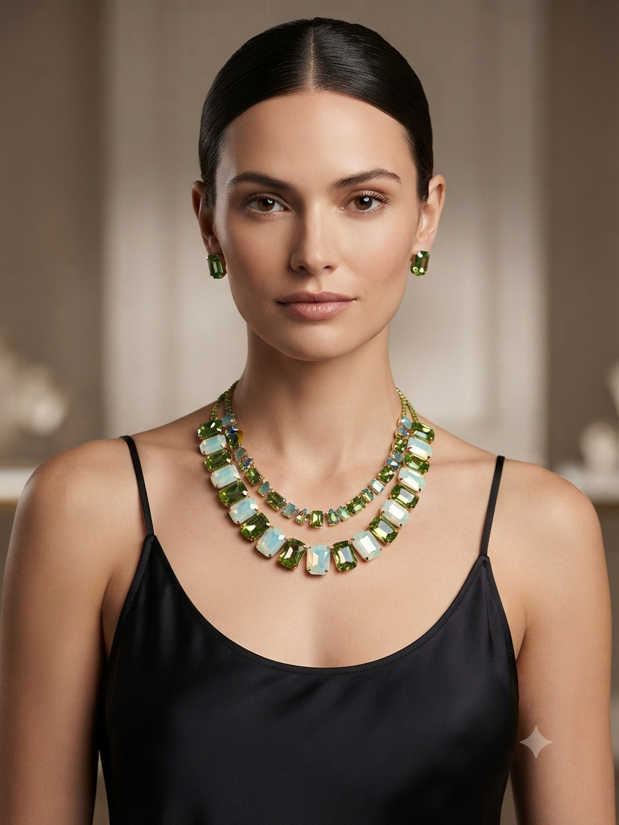 Green opal rectangle necklace