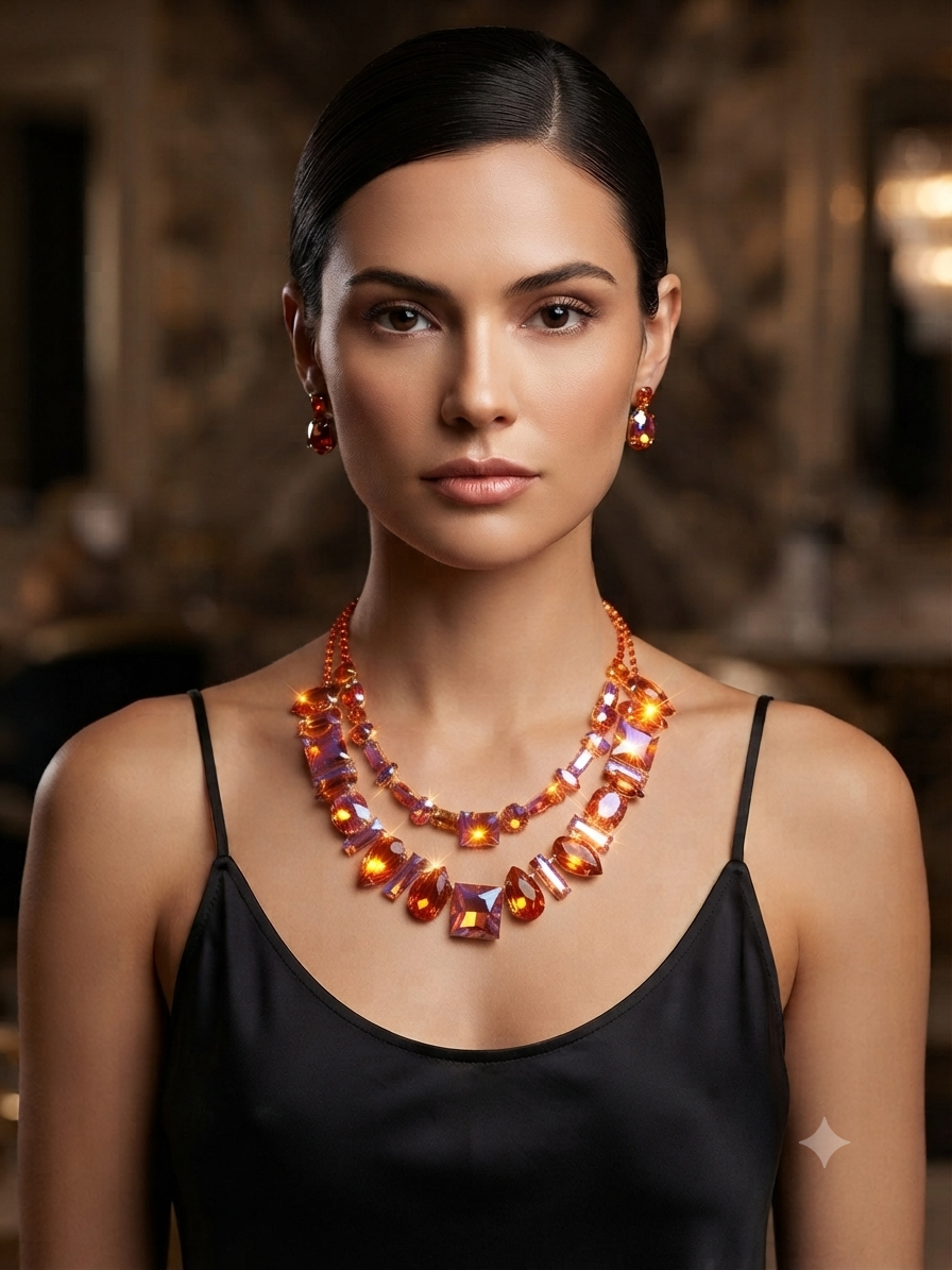 Orange and pink ab multi stone necklace